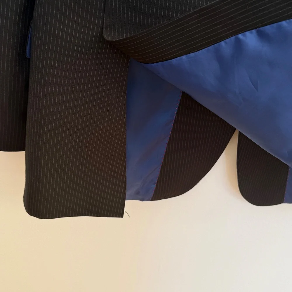 Billy London Black Pinstripe Blazer 40L Blue‎ Lining Tailored Modern Classic